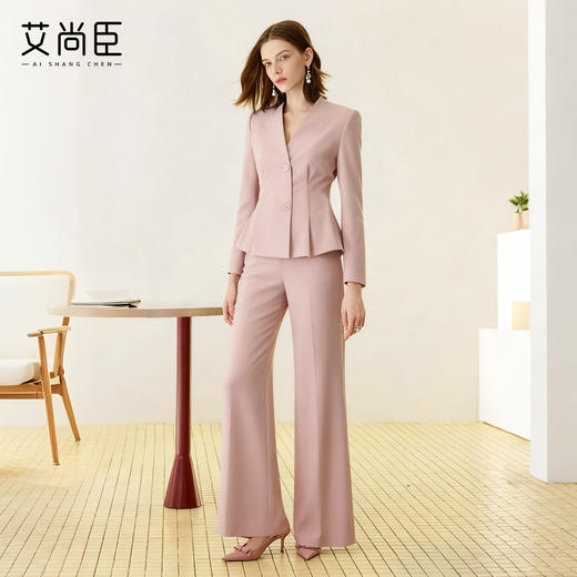 艾尚臣粉色西装套装女秋高级感正式场合职业西服气质主持人上镜装 商品图1