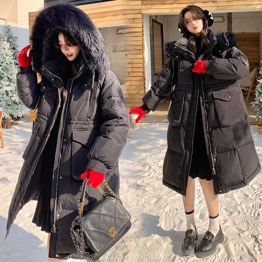 奢姿大码女装2025冬季胖妹妹时尚连帽长款羽绒服气质保暖显瘦外套735430D128 商品图2