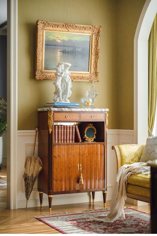 【已售】独角鹿西洋古董 19世纪法国出品新古典主义风格铜鎏金精雕装饰大理石台面硬木边柜 商品图0