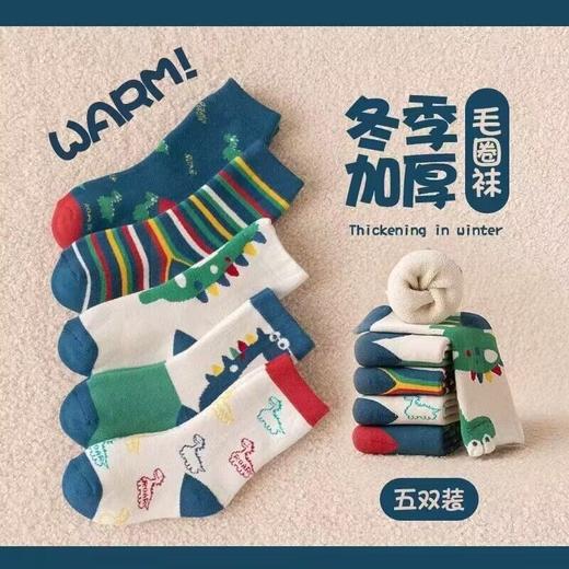 超值5双10双装【加厚毛圈儿童袜】冬天加厚毛圈儿童袜子萌宝大恐龙中筒保暖宝宝袜动物卡通袜子可爱儿童袜 商品图1