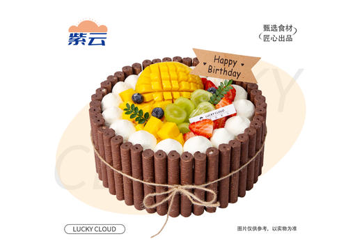 （多规格）花漾年华蛋糕松软蛋糕体搭配细腻奶油，融合芒果、青提、草莓、蓝莓等水果的酸甜果香，巧克力棒带来可可脆香，整体甜而不腻，层次丰富。 商品图0