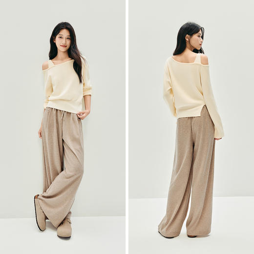 森马针织衫女冬季短款斜肩开叉白色2025新款温柔小个子设计感上衣 商品图4