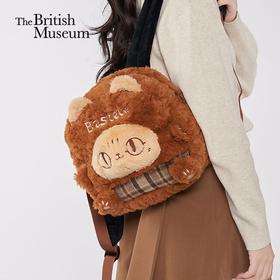 大英博物馆 盖亚·巴斯特系列 萌猫毛绒 格纹拼接双肩背包