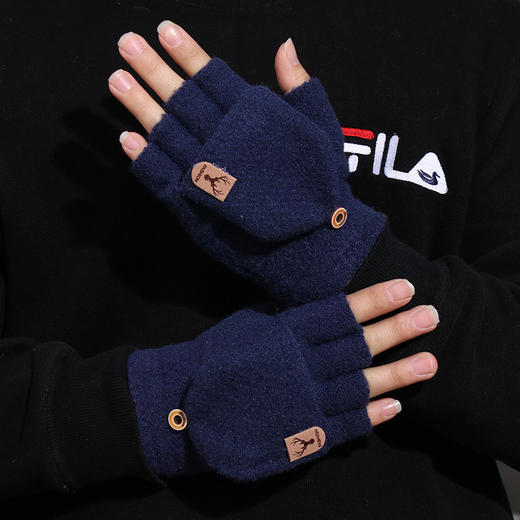 【冬季保暖手套】加厚翻盖两用毛呢露指手套 针织时尚学生骑行写字 商品图6