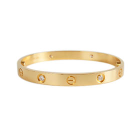 【98新】CARTIER卡地亚LOVE系列B6070017第五代经典款18K黄金镶4钻LOVE手镯17号，宽度6.1MM中性款091025NJS42