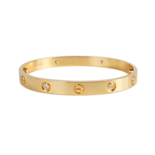 【98新】CARTIER卡地亚LOVE系列B6070017第五代经典款18K黄金镶4钻LOVE手镯17号，宽度6.1MM中性款091025NJS42 商品图0