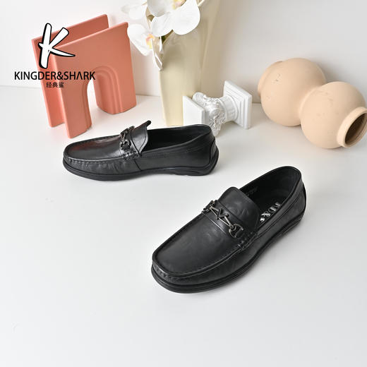 经典鲨2025年秋季专柜新品牛皮革男士一脚蹬柔软舒适豆豆鞋KW08-533291 商品图3