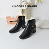 经典鲨2025冬季专柜新品羊皮革时尚小方头加绒加厚通勤中粗跟短靴KD29-558061 商品缩略图0