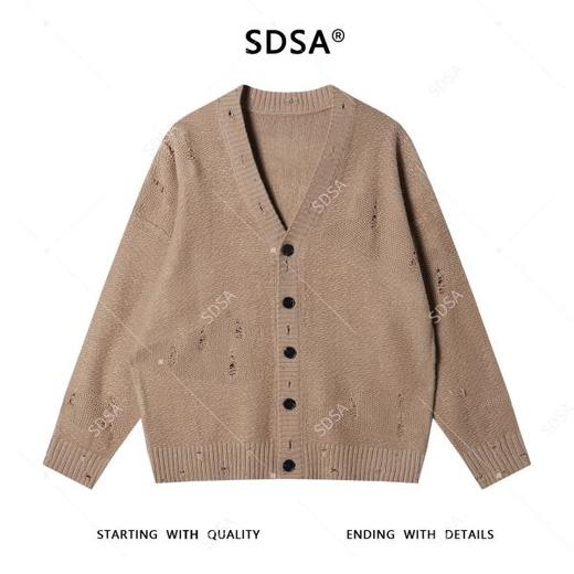 243019SDSA秋冬新款痞帅男装美式勾破纯色纽扣开衫毛衣百搭开衫针织衫 商品图1