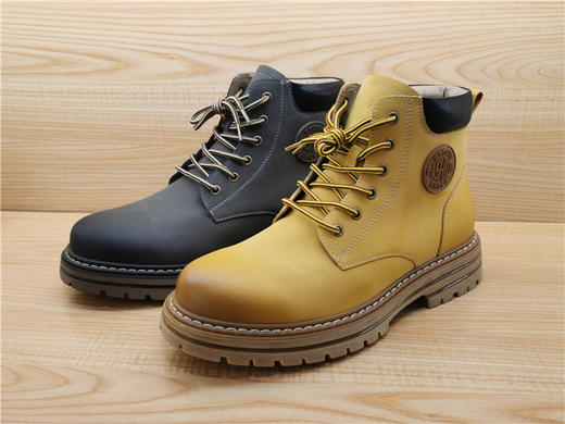 豪行冬季新款正品真皮马丁靴休闲舒适高帮系带男单靴12451070 商品图0