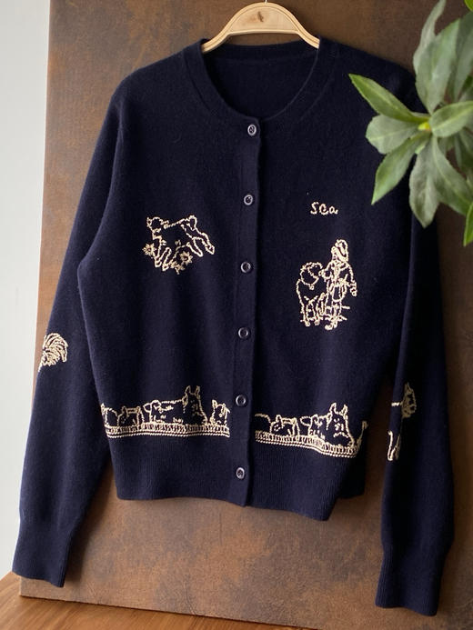 100%羊毛童真动物提花趣味刺绣开衫，现货 商品图2