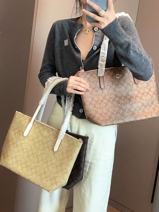 蔻家女包中号老花PVC大容量通勤单肩手提包托特包 商品图9