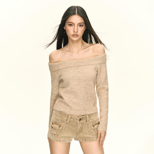 Ariseism 美式复古性感一字肩毛衣秋季新款上衣 商品图0