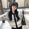 西遇毛衣开衫外套女冬季新款圆领黑白撞色费尔岛针织外套SS051733 商品缩略图4