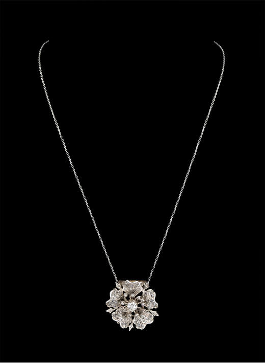 独角鹿西洋古董 1850年代法国出品花卉主题黄金底纯银镶嵌钻石En Tremblant颤动式可拆卸多功能胸针 商品图4