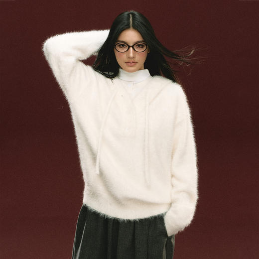 Ariseism 美式复古白色连帽毛衣外套女秋季新款上衣 商品图1