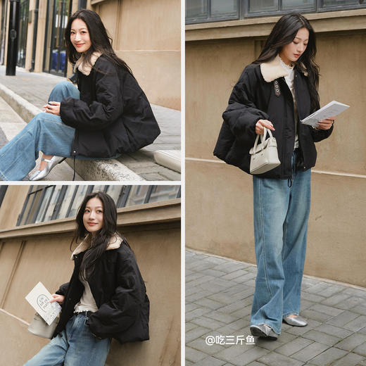 森马羽绒服女插肩袖可脱卸毛领2025新款冬季oversize花苞外套复古 商品图4