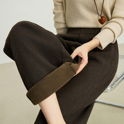 【10/29新品】熙世界【过冬暖绒裤】绵羊毛窄版直筒裤女秋冬休闲加绒加厚阔腿裤 商品图1