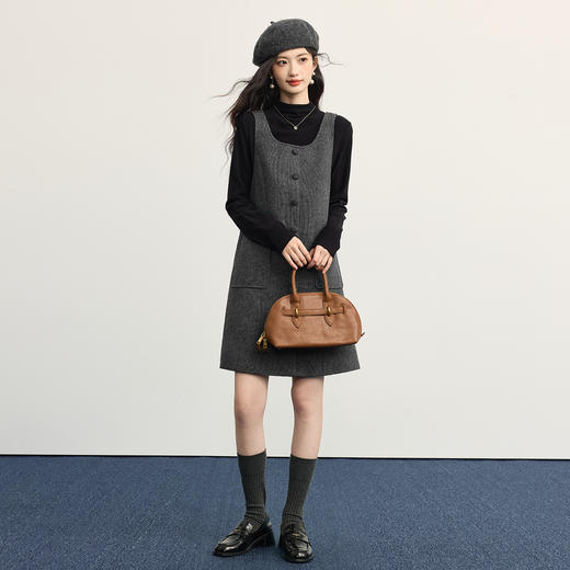 【10/29新品】熙世界miu系千金穿搭打底衫羊毛呢背心连衣裙两件套装女2025秋冬 商品图2