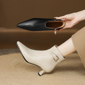 【预售5天】法式洋气小短靴，尖头软底不累脚羊皮及踝靴DS&675