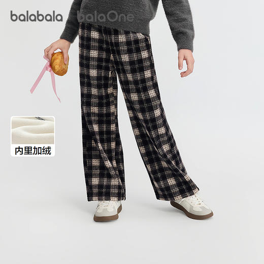 巴拉巴拉balaOne童装女童加绒直筒儿童裤子2025冬装新款复古格纹 商品图0