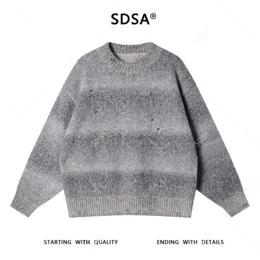 8818SDSA男士秋冬新款痞帅男装简约渐变条纹勾破圆领毛衣休闲百搭上衣 商品图0