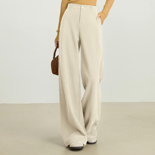 【10/29新品】熙世界松弛感坑条针织阔腿裤女秋冬季复古咖色加厚窄版直筒休闲裤 商品图3