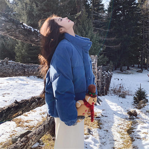 西遇蓝色立领短款棉服女冬季新款灯芯绒小个子保暖面包服SS051720/V0055470 商品图2