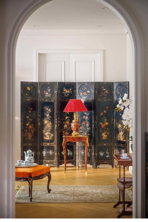 【已售】独角鹿西洋古董 20世纪中国出品博古花鸟主题百宝嵌双面六曲屏风 商品图0