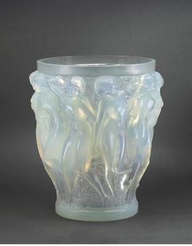 独角鹿西洋古董 1927年法国水晶工坊莱俪LALIQUE设计出品「Bacchantes 酒神祭司」主题欧泊水晶花瓶