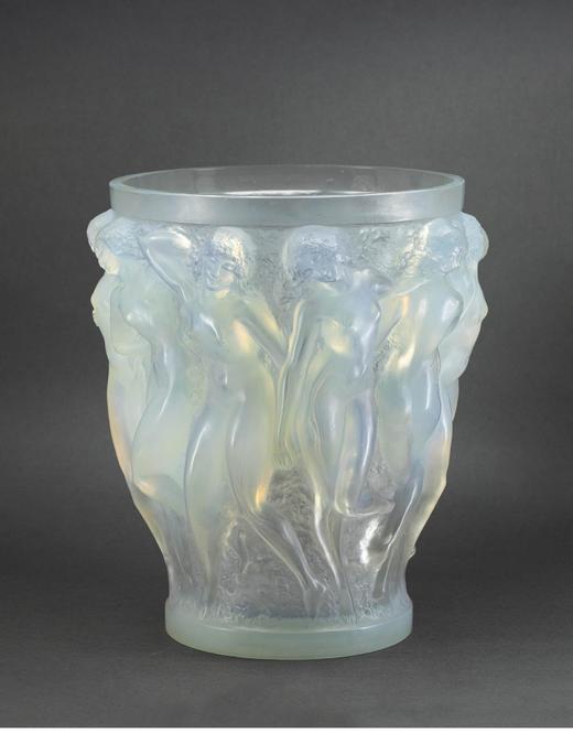 独角鹿西洋古董 1927年法国水晶工坊莱俪LALIQUE设计出品「Bacchantes 酒神祭司」主题欧泊水晶花瓶 商品图0