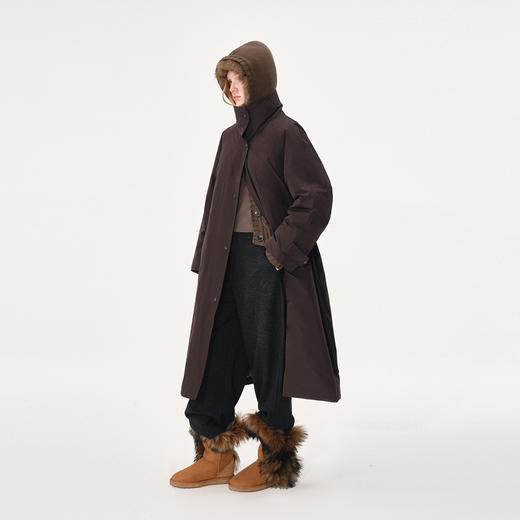 NUTH立领宽松收腰系带长款羽绒服女 90白鹅绒（发货时间同步天猫） 商品图5