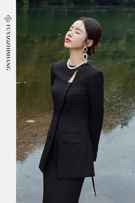 FUYAO扶摇 【优雅国风】斜襟西装外套女2025冬羊毛西服新中式穿搭 商品图5