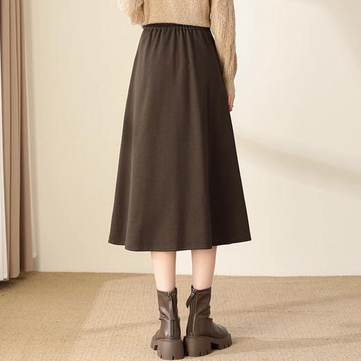 百媚生 高腰咖色伞裙半身裙女秋冬毛呢a字裙6615 商品图2