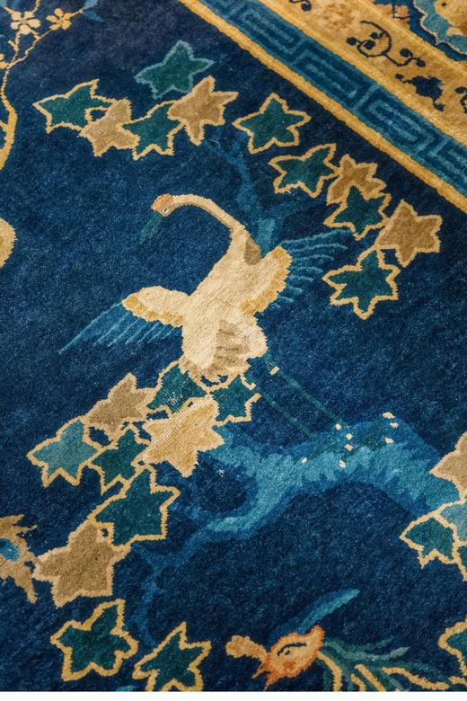 独角鹿西洋古董 1890年代中国晚清时期出品「百鸟朝凤」主题大型羊毛地毯 商品图4