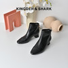 经典鲨2025冬专柜新品尖头羊皮革加绒加厚高粗跟气质短靴女KW117-558121 商品缩略图0