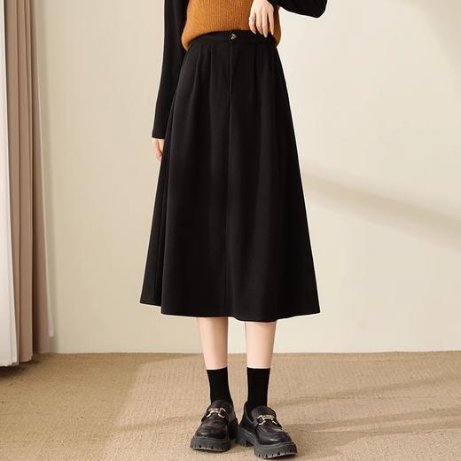 百媚生 高腰咖色伞裙半身裙女秋冬毛呢a字裙6615 商品图3
