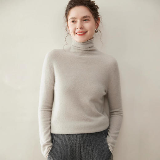 「高货rg」全新升级【铂金会员441/天猫599/差价158】(12436)洛诗琳新款一线成衣高领毛衣2025秋冬季纯色堆堆领羊绒衫 商品图1