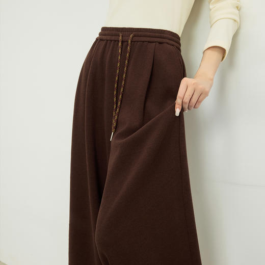 【10/29新品】熙世界【入冬神裤】窄版水波纹针织阔腿裤女秋冬高腰休闲直筒长裤 商品图2