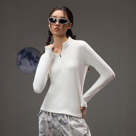 百媚生 中高领磨毛超柔打底衫女户外运动保暖套头卫衣8082 商品图2