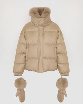 Yves Salomon - DOWN JACKET MADE WITH LORO PIANA FLANNEL/FOX - DUNE - 女装 - 羽绒服 - 沙色