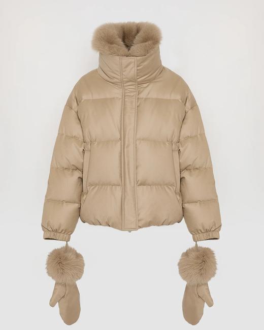 Yves Salomon - DOWN JACKET MADE WITH LORO PIANA FLANNEL/FOX - DUNE - 女装 - 羽绒服 - 沙色 商品图0