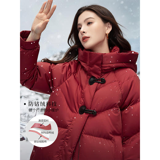 【年终特卖】熙世界超好看羽绒服酒红色中长款冬季连帽90白鸭绒外套2025新款 商品图2