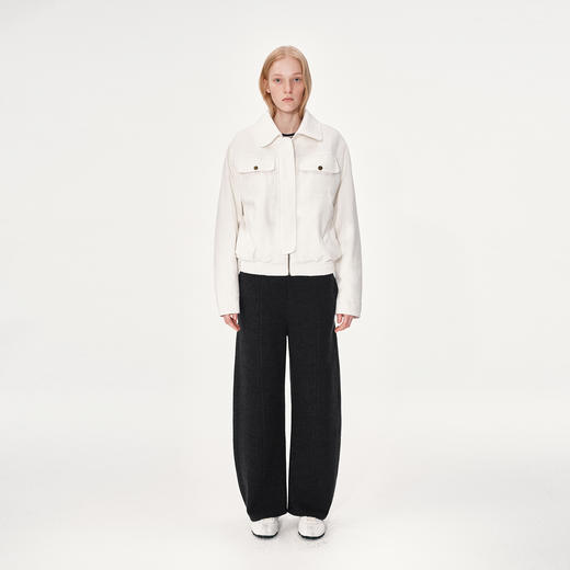 NUTH深灰色羊毛混纺松紧腰抽绳直筒休闲裤女 商品图1