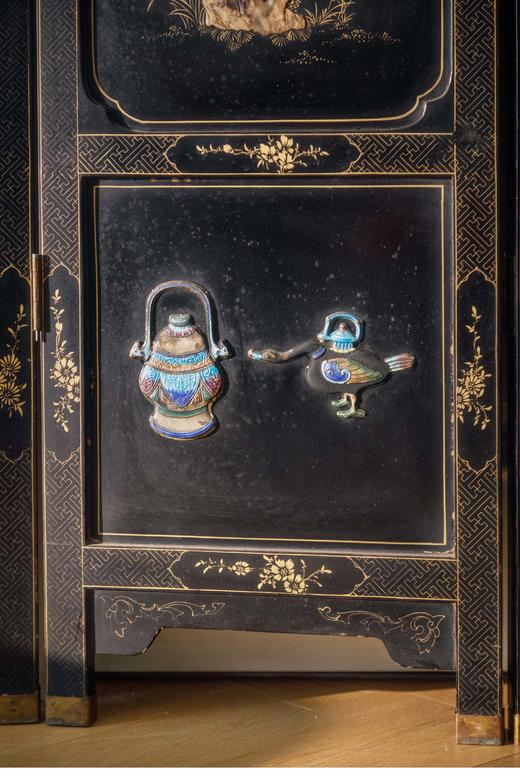 【已售】独角鹿西洋古董 20世纪中国出品博古花鸟主题百宝嵌双面六曲屏风 商品图3