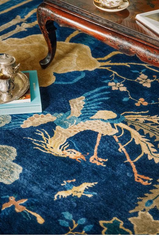 独角鹿西洋古董 1890年代中国晚清时期出品「百鸟朝凤」主题大型羊毛地毯 商品图6