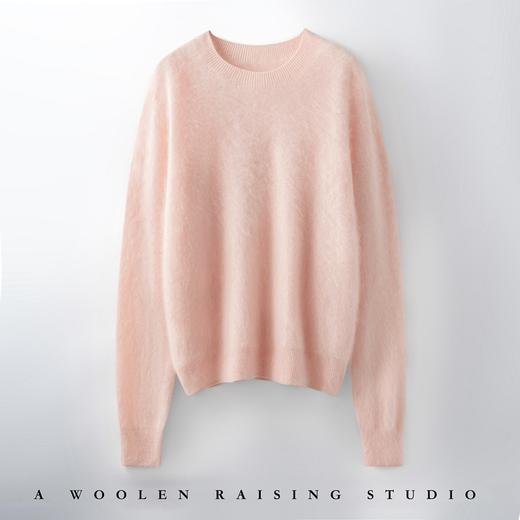 丁摩 山羊绒衫女拉绒圆领毛衣无缝慵懒风拉绒纯色羊毛针织N3330 商品图1