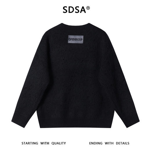 24309SDSA男士秋冬新款痞帅男装潮牌简约纯色勾破圆领毛衣慵懒风针织衫 商品图4