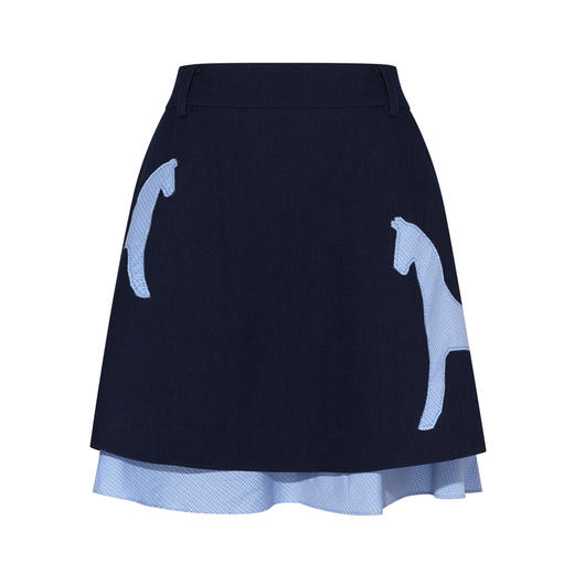 两三事蓝屿拾光2025冬新款格子贴布绣拼布双层裙摆短裙高腰半身裙 商品图4