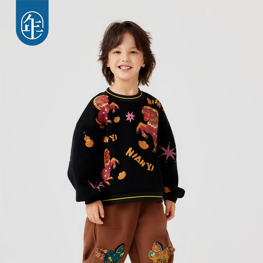 【年衣品牌团】年衣童装卫衣亲子款冬季新款男孩女孩中式国风套头喜乐戏马卫衣   1207 商品图4